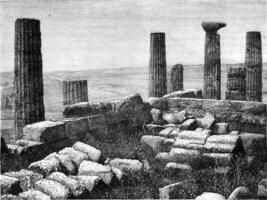 Remains of Juno temple at Girgenti, Sicily, vintage engraving. photo