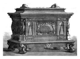 Box of the guild of carpenters, Strasbourg seventeenth century, vintage engraving. photo