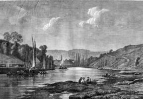 1876 exposición de cuadro, el Puerto de Pont cuervo, Clásico grabado. foto