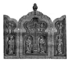 Museum of Antiquities in Brussels, Triptych vermeil of the twelfth or thirteenth century, vintage engraving. photo