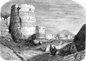 Walls of Tauris, vintage engraving. photo