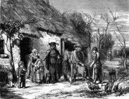 A Village Scene, vintage engraving. photo