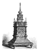 Spanish-style clock, Mr. Zuloaga, vintage engraving. photo