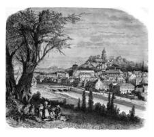 General view of Lannion, Sides-du-Nord, vintage engraving. photo