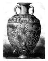 Greek vase in silver from the Hermitage Museum in St. Petersburg, vintage engraving. photo