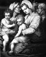 Holy Family by Andrea del Sarto, in the Louvre Museum, vintage engraving. photo