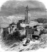 el pueblo de sidi bou medina, Argelia, Clásico grabado. foto