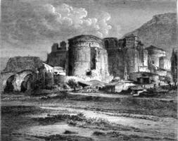 Pergamum, The old church of St John, which is supposed to built on the ruins of the Temple of Aesculapius, vintage engraving. photo