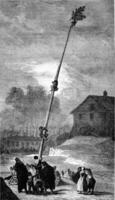 Greasy pole, painting by Goya, the palace of the Alameda, near Madrid, belonging to the Duke of Osuna, vintage engraving. photo