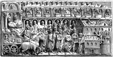 bizantino Marfil tesoro de el catedral de trier, Clásico grabado. foto