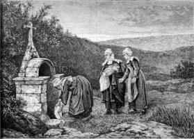 The Ordeal of the fountain, Array of Boudier, vintage engraving. photo