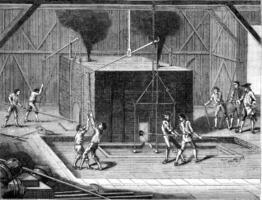 Smelters, Font of the statue of Louis XIV, under the direction of architect Boffrand, vintage engraving. photo