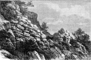 A prehistoric Camp near Menton, vintage engraving. photo