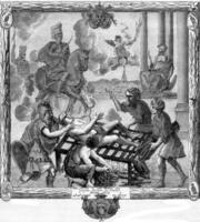 The Martyrdom of St. Lawrence, vintage engraving. photo