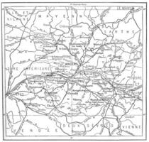 topográfico mapa de Departamento de maine-et-loire en paga Delaware la loira, Francia, Clásico grabado foto