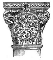 Capital Roman xii century, Abbey Vezelay, vintage engraving. photo