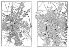 mapa de París debajo henri iv y París en el adviento de Luis xiv, Clásico grabado. foto