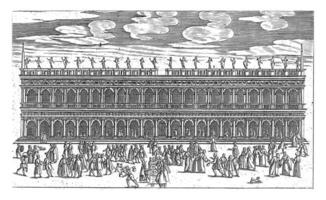 Facade of the Biblioteca Marciana in Venice, anonymous, 1610, vintage illustration. photo