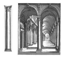 Column of the Corinthian order and a portico, Hendrick Hondius I, vintage illustration. photo