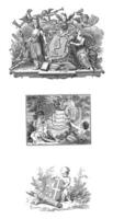 Three vignettes with coats of arms, vintage illustration. photo