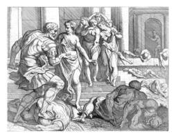 Punishment of the servants of Penelope, vintage illustration. photo