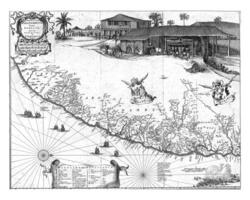 Map of the coast of Pernambuco near the island of Itamaraca, 1647, vintage illustration. photo