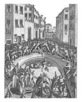 batalla en un puente en Venecia, anónimo, 1610, Clásico ilustración. foto