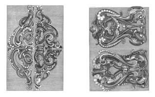 Two ornaments and two lobe-style backrests, vintage illustration. photo