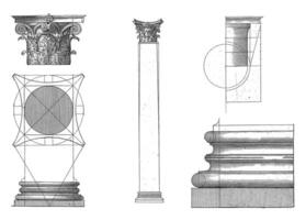 corintio edificio orden, Hendrick hondius i, Clásico ilustración. foto