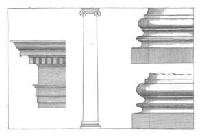 Ionic column, main frame and bases, Hendrick Hondius I, vintage illustration. photo