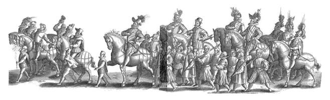 The procession with Archduke Ernst during the entry into Brussels, vintage illustration. photo