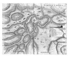 Map of the area around Porto Calvo, 1637, vintage illustration. photo