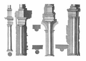 Four ways to place a column of the Tuscan order against a wall, vintage illustration. photo