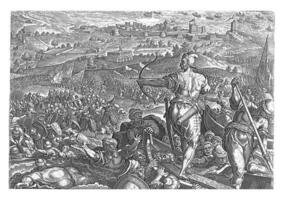 Defeat of the Turks at Piombino, Philips Galle, after Jan van der Straet, vintage illustration. photo