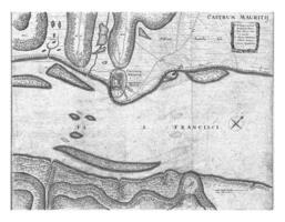 Map of Mauritsstad, 1637, vintage illustration. photo