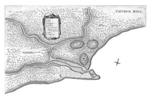 Map with map of Fort Elmina, 1636-1644, vintage illustration. photo