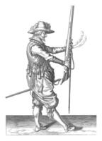 Soldier Holding His Musket Upright, vintage illustration. photo