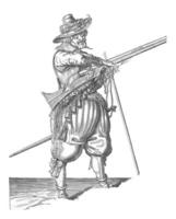 Soldier on Watch with a Musket Taking His Wick, vintage illustration. photo