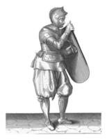 The exercise with the targe and rapier, Adam van Breen, 1616 - 1618, vintage illustration. photo