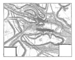 Map of the siege of the city of Aire with the surrounding area, vintage illustration. photo