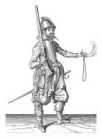 Soldier holding his rudder upright with his right hand, vintage illustration. photo