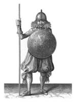 The exercise with shield and spear, Adam van Breen, 1616 - 1618, vintage illustration. photo