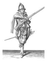 soldado con un timón tomando su fusible, Clásico ilustración. foto
