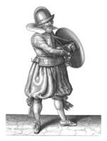 The exercise with shield and spear, Adam van Breen, 1616 - 1618, vintage illustration. photo