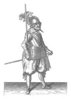 soldado que lleva su lanza en el Derecha mano verticalmente, Clásico ilustración. foto