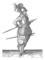 Soldier Carrying His Skewer with His Right Hand, vintage illustration. photo
