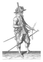 Soldier Holding His Musket Upright with His Right Hand, vintage illustration. photo
