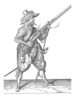 Soldier placing his furket under his musket, vintage illustration. photo