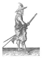 Soldier Holding His Musket by His Left Thigh with Both Hands, vintage illustration. photo