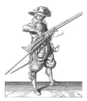 Soldier loosening his wick from the cock of his musket, vintage illustration. photo